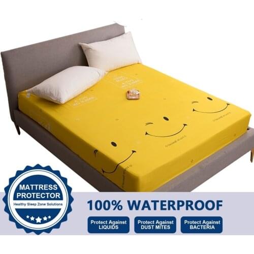 Cute Printed Waterproof Mattress Cover American King Queen Size Bed Pad Protector Cover Soft Bed Cover Not Including Pillowcase