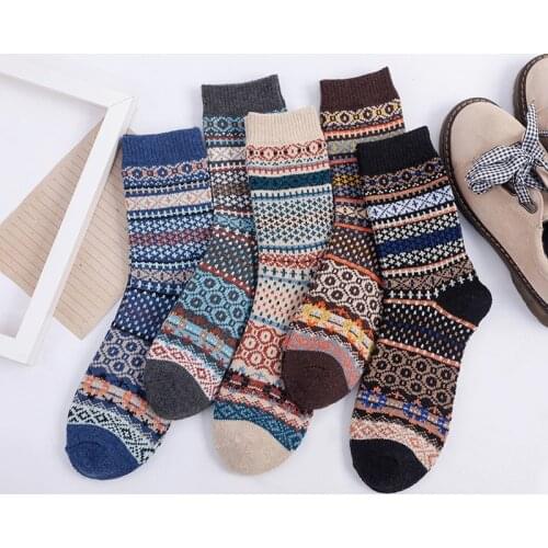 5Pairs New Winter Thick Warm Wool Women Socks Colorful Socks Fashion Casual Euramerican National Wind-Flowers Cotton Sock 8054