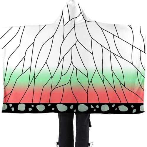New Demon Slayers Blade Anime Cosplay Costume Riman Printed Home Furnishing Hooded Blanket Flannel Pattern Unisex Cape