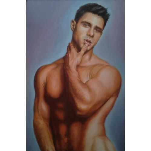 Original Oil Cardboard Painting Nude Man Boy Guy Male Bodybuilder Handmade
