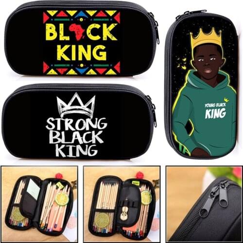 Young Black King Cosmetic Case Pencil Box Afro Boys Stationary Bag Melanin Kids Pencil Bag Schoolbags Children School Supplies
