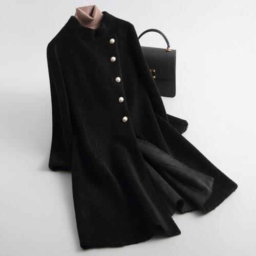 2020 Sheep Shearing Jackets Real Wool Fur Coat Female Stand Collar Long Winter Jacket Women Fur Coats Outerwear CN189C69
