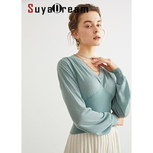 SuyaDream 2021 Winter Wool Blend V Neck Short Pullovers 2021 Fall Winter Sweaters for Woman Crop Top