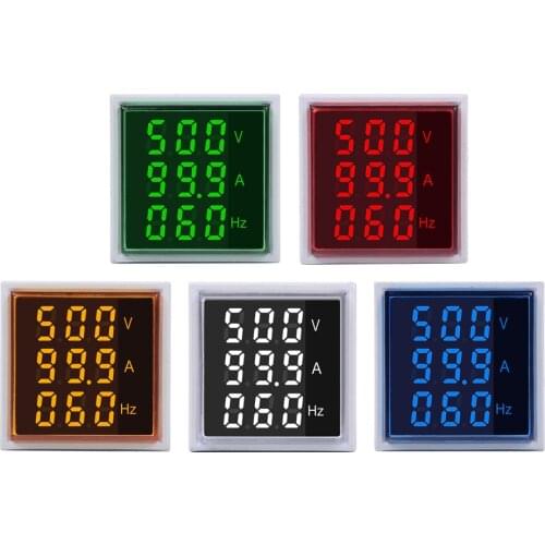 3in1 AC Voltmeter Ammeter Hz Current Frequency Panel Meter Indicator Digital Voltage Amp Hz Led Lamp Square Signal Light with CT