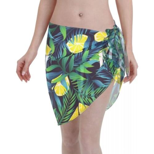 Womens Swim Wear Bikini Cover Up Summer Vegetation Lemons Beach Mini Wrap Skirt Sarong Pareo Shorts Summer Beachwear