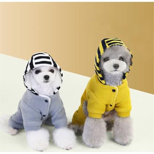 Winter Dog Hoodie Warm Pet Clothes Four Legs Jumpsuit Puppy Plush Coat Chihuahua Striped Hooded Jacket Costume Bulldog Outfit