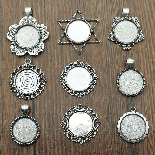 10pcs Fit 20mm Round Glass Cabochon Base Setting Pendant Tray For Jewelry DIY Making Antique Silver Color FM4025