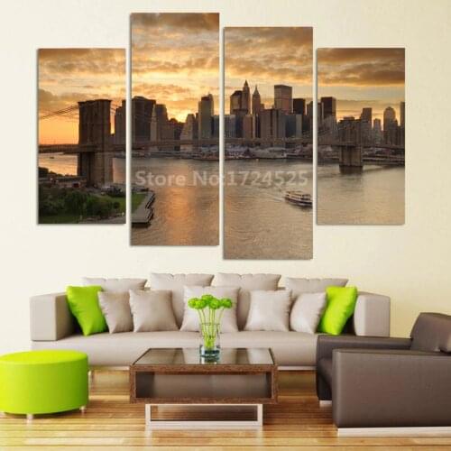 2017 Time-limited Hot Sale No Irregular 4 Pieces New York City Landscape Wall Picture Home Decoration Of Modern Unframed