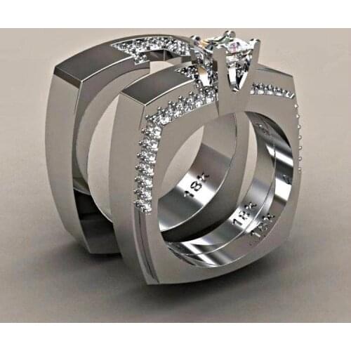 3 Pcs/Set Trendy Ladies Ring White Fine Rhinestone Crystal Zircon Ring Men and Women Wedding Jewelry Gift Hot