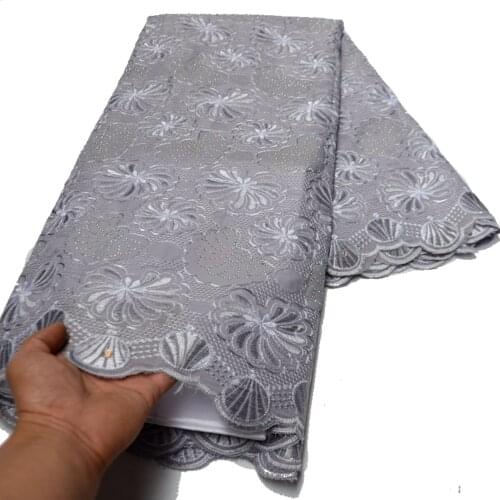5 Yards high quality grey African swiss voile lace for wedding big occasion clothes cotton fabric lace with stones --P893724