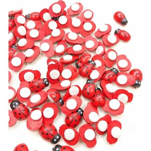 50pcs Mini Ladybugs Wood Craft Ladybugs Self-adhesive Mini Refrigerator Paste for Kids Home Decor Ornament DIY Craft Art Project