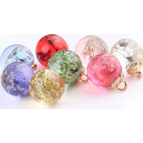 6pcs Real Dried Flower Glass Ball Charms Eternal Flower Resin Beads Pendant Bracelet Necklace Hair DIY Jewelry Accessory FX040