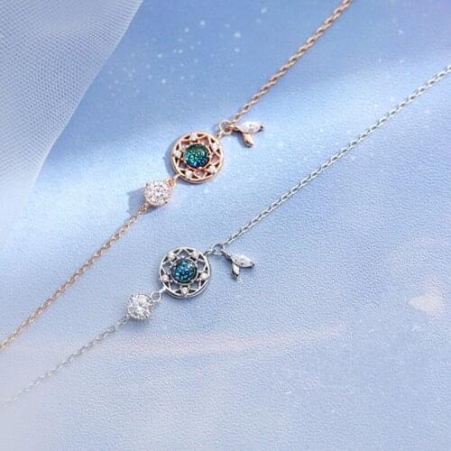 925 Sterling Silver Crystal Dreamcatcher Mermaid Tail Charm Bracelet &Bangle Handmade Party Jewelry For Women Girls sl173