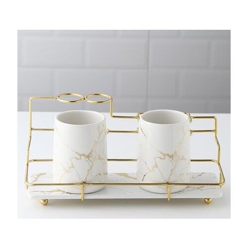 Imitation Marble Bathroom Decoration Accessories, Toothbrush Holder Ceramic Toothpaste Dispenser, Lotion Bottle, Soap Dish, Tray