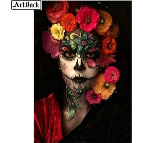 ArtBack 5d diy diamond painting woman skull flower full square 3D diamond mosaic resin diamond embroidery crafts kit