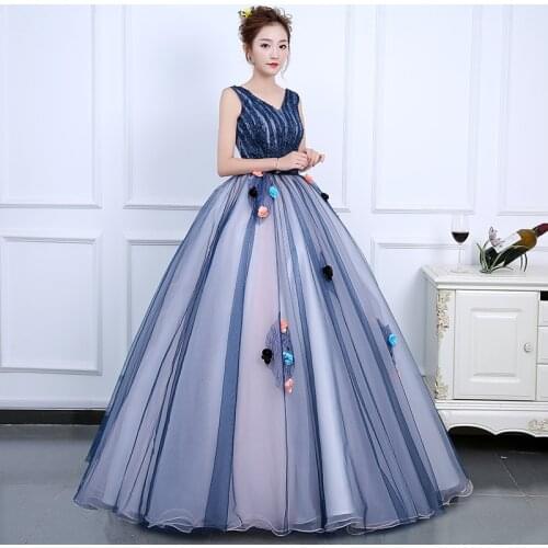 Quinceanera Dresses 2021 V-neck Party Dress With Belt Sleeveless Lace Floral Print Ball Gown Customize Color Vestidos