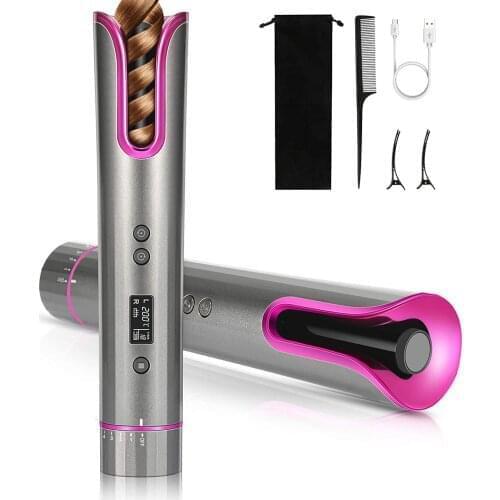 Cordless Automatic Hair Curler Portable Wireless USB Rechargeable Curling Iron Ceramic Curler Wand Auto Rotating Styling Tools