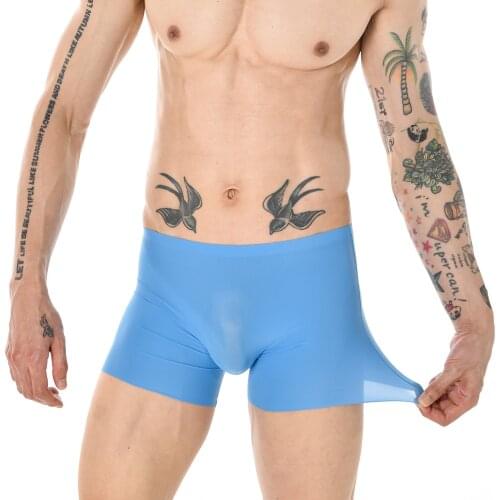 Seamless Ice Silk Underwear Men Boxers Sexy Bulge Pouch Ultra Thin Underpants Mens cueca Boxers homme Panties Male Soft