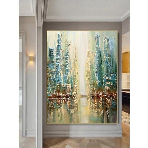 Knife Painted Large Cityscape Picture Hand Painted Abstract Oil Painting On Canvas Wall Art For Living Room Home Decor No Frame