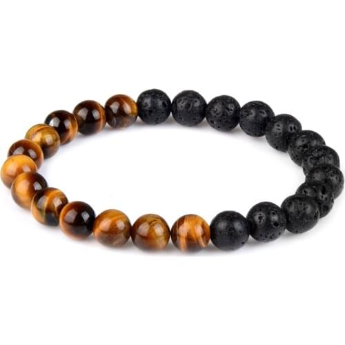 8MM Beads Bracelets Tiger Eye Lava Natural Stone Elastic Rope Buddha Energy Healing Simple Classic Gifts For Men Women