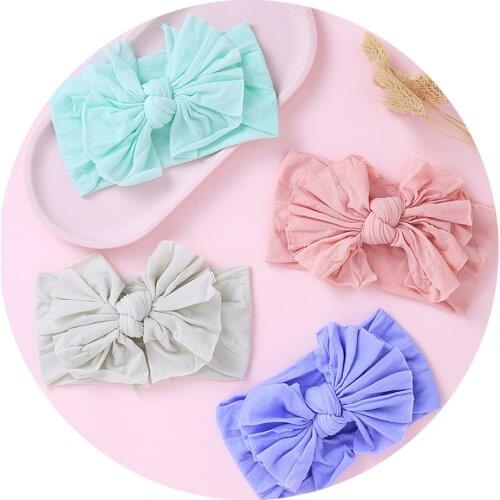 Baby Big Bow Soft Nylon Headbands Children Nylon Turban Hairband Oversize Bunny Bow Headwear Baby Girl Head Wrap Accessories