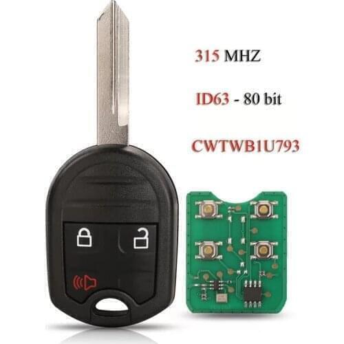 CN018020 Aftermarket 3 Button Remote Car Key For Ford Mustang Expedition Explorer Taurus Flex 315MHZ ID63-80bit Chip CWTWB1U793
