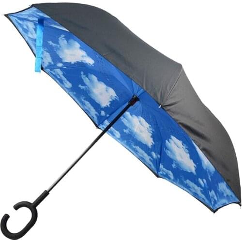 Double Layer Inverted Umbrellas CShaped Handle Reverse Folding Windproof Umbrella Straight Umbrella Rain Umbrella