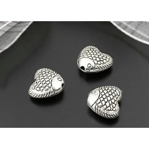 E685)50 pieces 10x9mm Antique Silver Zinc Alloy Love Shape Fish Spacer Beads Bracelets Beads Diy Jewelry Findings Accessories