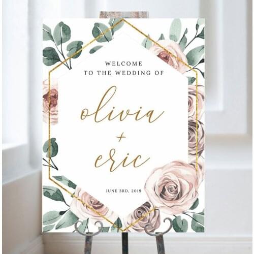 Elegant and Noble Welcome Sign Template,Rose Gold Wedding,Pink Rose Wedding Welcome Sign, Editable Wedding Signage,Private