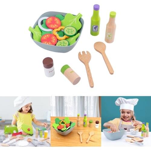 Pretend Play Kitchen Fruit Vegetable Salad Toys Montessori Educational Wooden Toys Kids Cognition Learning Gift Toy
