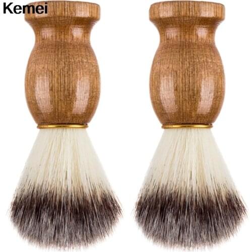 Kemei Shaving Brush Badger Hair Barber Salon Facial Beard Cleaning Appliance Shave Cleaner Tool Razor Brush Wood Handle Men