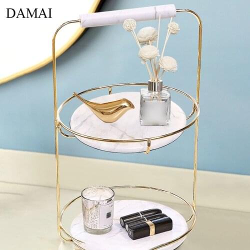 Natural Marble Ceramic Double Layer Trays Decorative Modern Gold Inlay Large Jewelry Cosmetic Storage Display Tray Home Decor