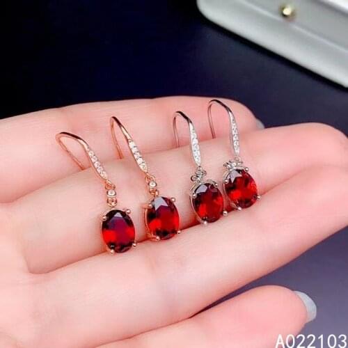 KJJEAXCMY fine jewelry 925 sterling silver inlaid natural Red garnet new style girl popular elegant oval gem Earrings support te