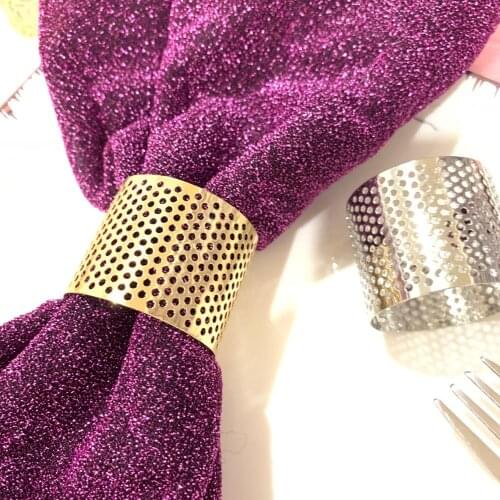 12PC Stainless steel hollow plating gold and silver napkin ring meal buckle Chinese hotel mat towel fold flower cloth ring