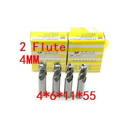 High Quality 10pcs End Mill 4mm Two 2 Flute HSS & Aluminium End Mill Cutter CNC Bit, Milling tools,4*6*11*55mm