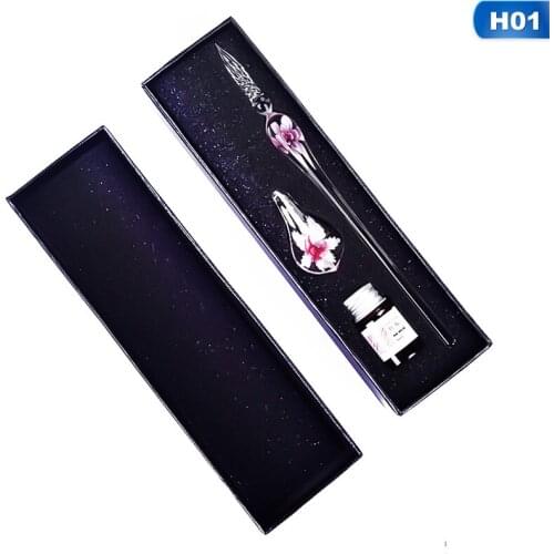 Creative Vintage Handmade Art Elegant Crystal Floral Glass Dip Pen Sign Ink Pens School & Office Gift NEW Drop Shiping