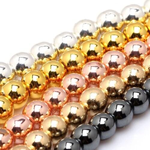 AAA Round Beads Natural Hematite Stone 4mm 95pcs/6mm 65pcs Gold/Rose Gold/KC Gold/Rhodium/Hematite DIY Jewelry Making Olingart