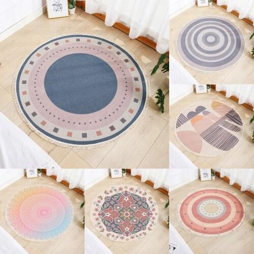 Round Ethnic Vintage Plain Color Rug Modern Bedroom Decor Home Living Room Doormat Cotton Linen Tapestry Geometric Soft Carpet