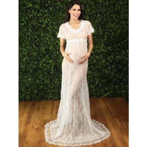 Maternity Wedding Dress Photography Props Maxi Pregnancy Clothes Lace Fancy Shooting Photo New Summer Pregnant See Through Dress