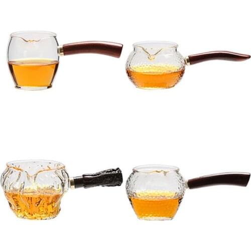 Kungfu Tea Fair Drinking Cup Glass Tea Set High Borosilicate Glass Wooden Handle Side Thicken Flat Cup Home Handmade Tea Cup
