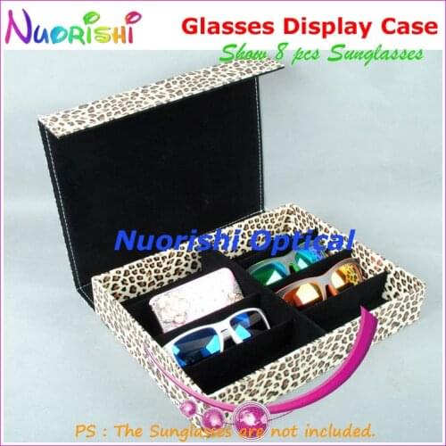 Leopard Leather Storage Display Sample Eyeglass Sunglass Glasses Eyewear Case Box Holding 8pcs Sunglasses A636-8S Free Shipping
