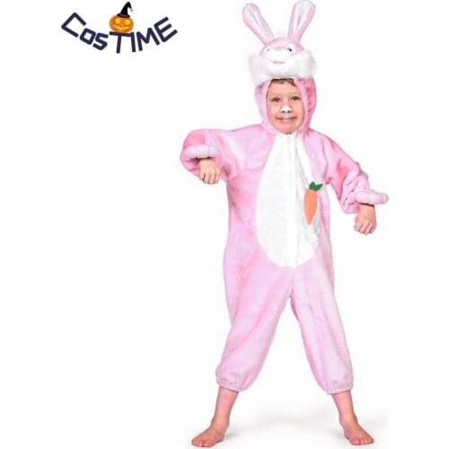 Tiny Pink Bunny Costume for Kids Plush Rabbit Fancy Dress Animal Onesies I Love Carrot Jumpsuit Pajamas Easter Halloween Costume