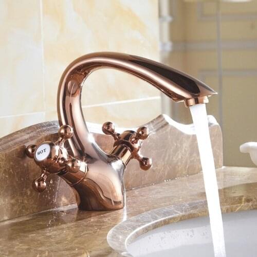 Copper water kitchen basin faucet mixer pull out, Retro bathroom sink faucet rose gold, Dual holder basin faucet antique