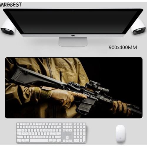 MRGBEST Mouse Pad Big Size Cool Gun Nature Non-slip Comfortable Rubber Desk Mats with Locking Edge for Laptop Notebook Lol