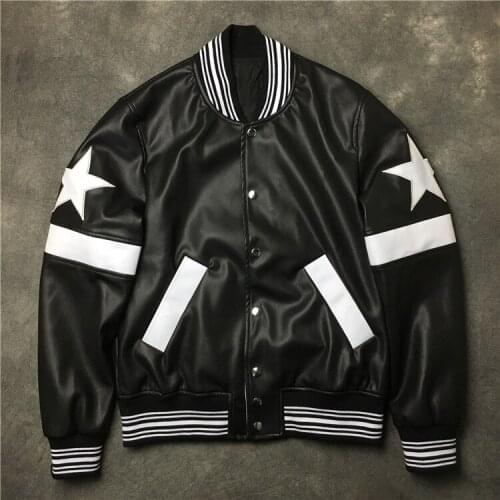 Men New Rib 19ss Sleeve PU leather embroidery stars zipper couple Baseball Coats & Jackets Abstract digital coat Motor #E71