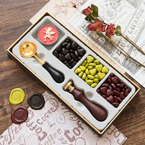 Self-Made Fire Lacquer Seal Set Wax Grain Gift Box Invitation Seal Wax Postmark Seal DIY Detachable Stamp Envelope Wedding Gift