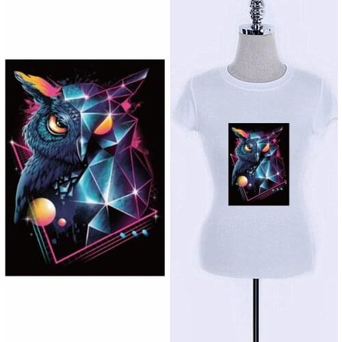 Iron On Patches for clothing Painting 248mm Cool Owl Bird Biker Patch Heat Transfer Clothes Stickers Picture Diy Strange Things