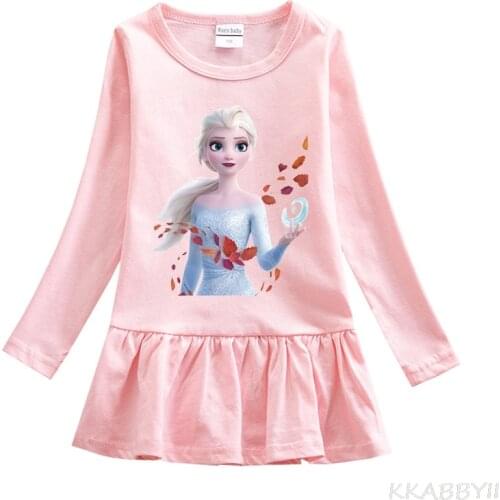 Frozen Spring And Autumn Collection New Childrens Wear Girls Round Collar Cotton Dress 100 Pleated Foreign Baby Skirt