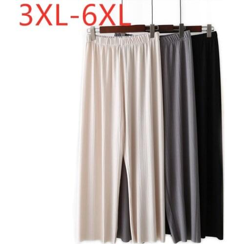 New Ladies Spring Summer Plus Size Cropped Pants For Women Large Casual Loose Elastic Beige Straight Trousers 3XL 4XL 5XL 6XL