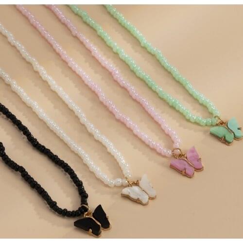 New Arrival Acrylic Animal Necklaces Womens Cute/Romantic Color Measle Strand pink Butterfly Pendant Necklaces Jewelry for Girls